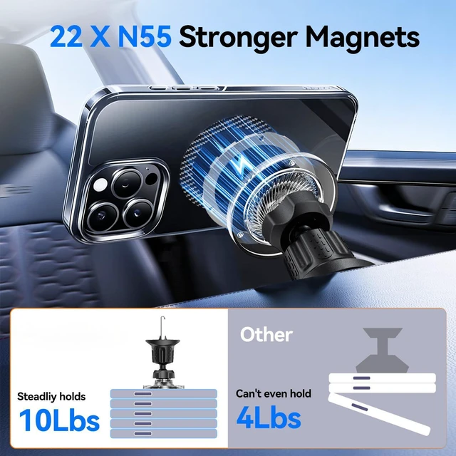 Alt view image 3 of 7 - for MagSafe Car Mount,22 N55 Super Magnets Magnetic Phone Holder for Car Air Vent, Cell Phone Mount Car Accessories Compatible with iPhone 17 16 15 14 13 12 Pro Max