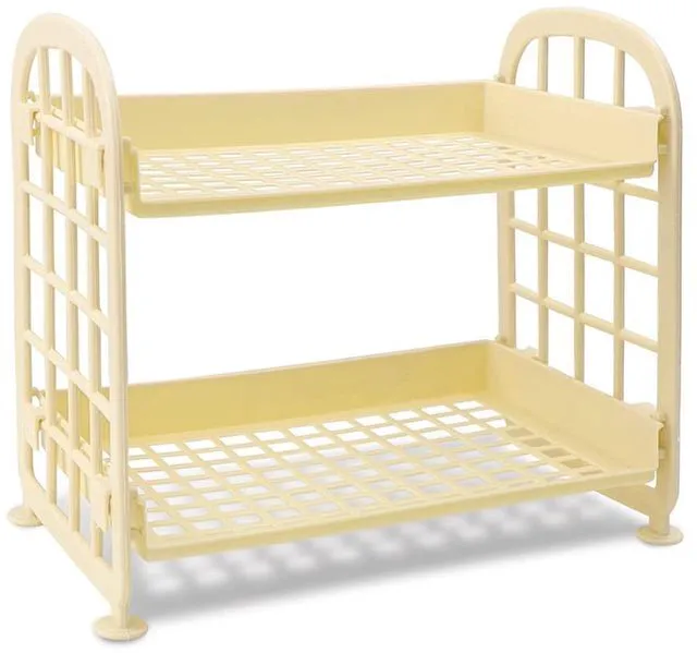 Main image of Desktop Rack Cosmetic Stationery Storage Holder, 2-Tier Multifunctional Plastic Shelf Makeup Organizer for Skincare Office Kitchen Bedroom Bathroom Home (Lemon Yellow)