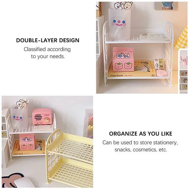 Alt view image 2 of 7 - Desktop Rack Cosmetic Stationery Storage Holder, 2-Tier Multifunctional Plastic Shelf Makeup Organizer for Skincare Office Kitchen Bedroom Bathroom Home (Lemon Yellow)