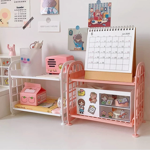 Alt view image 6 of 7 - Desktop Rack Cosmetic Stationery Storage Holder, 2-Tier Multifunctional Plastic Shelf Makeup Organizer for Skincare Office Kitchen Bedroom Bathroom Home (Lemon Yellow)