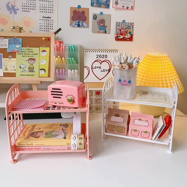 Alt view image 7 of 7 - Desktop Rack Cosmetic Stationery Storage Holder, 2-Tier Multifunctional Plastic Shelf Makeup Organizer for Skincare Office Kitchen Bedroom Bathroom Home (Lemon Yellow)
