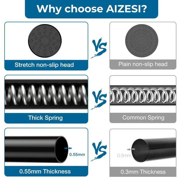 Alt view image 4 of 7 - Curtain Rods No Drilling 28-48" 1/2" Diameter Renter Friendly Black 1 Pack | Fits Windows, Kitchen, Closet & Doorways, Spring Tension Design, Non-Slip Two Ends, Rust Resistant, Tool-Free Setup