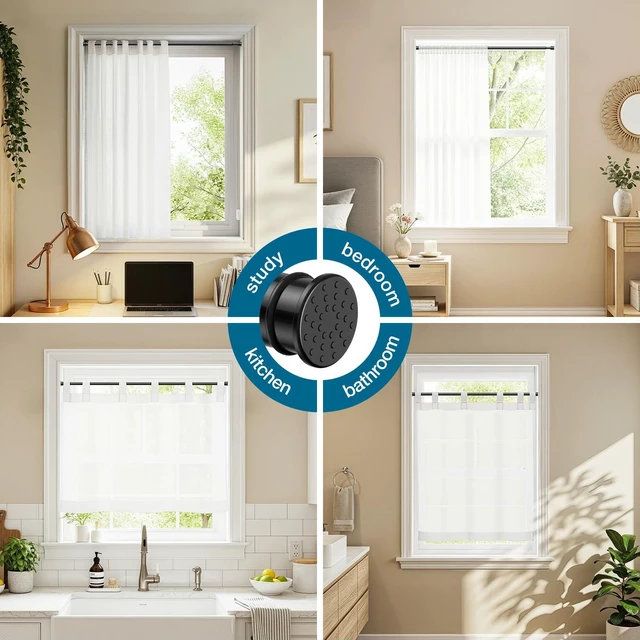 Alt view image 7 of 7 - Curtain Rods No Drilling 28-48" 1/2" Diameter Renter Friendly Black 1 Pack | Fits Windows, Kitchen, Closet & Doorways, Spring Tension Design, Non-Slip Two Ends, Rust Resistant, Tool-Free Setup