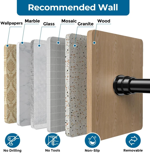 Alt view image 5 of 7 - Curtain Rods No Drilling 28-48" 1/2" Diameter Renter Friendly Black 1 Pack | Fits Windows, Kitchen, Closet & Doorways, Spring Tension Design, Non-Slip Two Ends, Rust Resistant, Tool-Free Setup