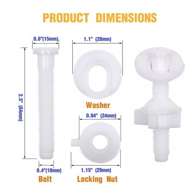 Alt view image 2 of 7 - 4-Pack Toilet Seat Screws Replacement Kit Plastic Toilet Seat Bolts | Toilet Seat Hinge Bolts and Screws with Nuts and Washers, Replacement Parts for Fixing Top Mount Toilet Seat Hinges