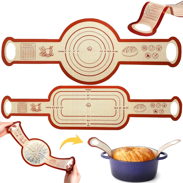 Main image of Sourdough Silicone Bread Sling for Dutch Oven, 2PCS Non-Stick Reusable Baking Mat with Long Handles, Essentials Bread Making Supplies for Dough Transfer and Loaf Pan Lifter Liner, Set Of Oval & Round
