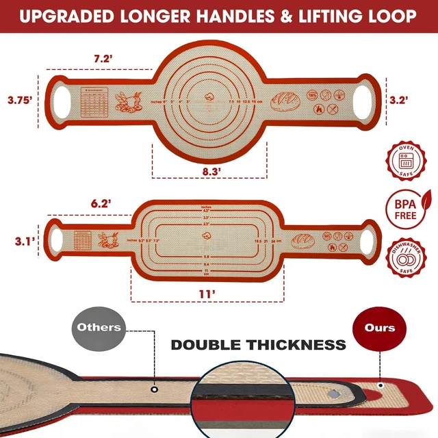 Alt view image 4 of 7 - Sourdough Silicone Bread Sling for Dutch Oven, 2PCS Non-Stick Reusable Baking Mat with Long Handles, Essentials Bread Making Supplies for Dough Transfer and Loaf Pan Lifter Liner, Set Of Oval & Round