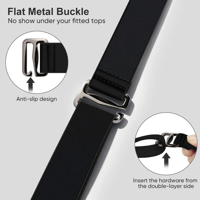 Alt view image 3 of 6 - 2 Pack Elastic Belts for Women, Stretch Women's Belt for Jeans | No Show Black Stretchy Belts for Women Adjustable Invisible Flat Buckle Waist Belt for Pants