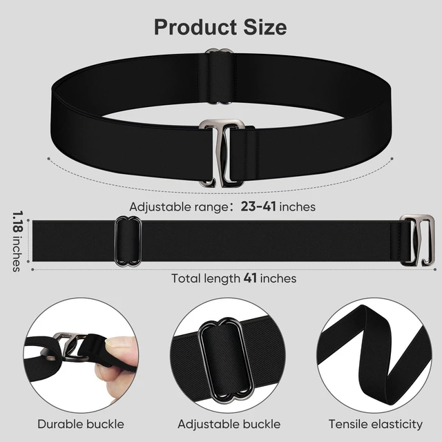 Alt view image 2 of 6 - 2 Pack Elastic Belts for Women, Stretch Women's Belt for Jeans | No Show Black Stretchy Belts for Women Adjustable Invisible Flat Buckle Waist Belt for Pants