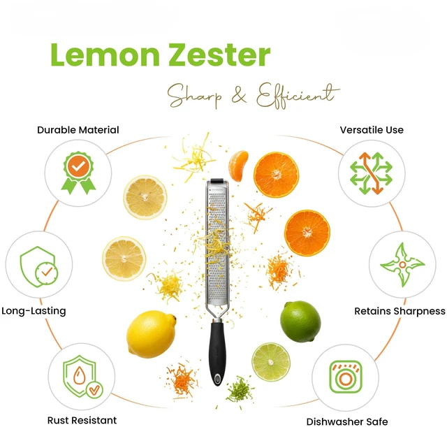 Alt view image 2 of 7 - Stainless Steel Lemon Zester - Garlic & Ginger Grater - Black | Premium Zester with Rustproof Blade, Cheese Grater with Handle for Parmesan, Nutmeg, Lime - Durable Citrus Zester, Fine Shred