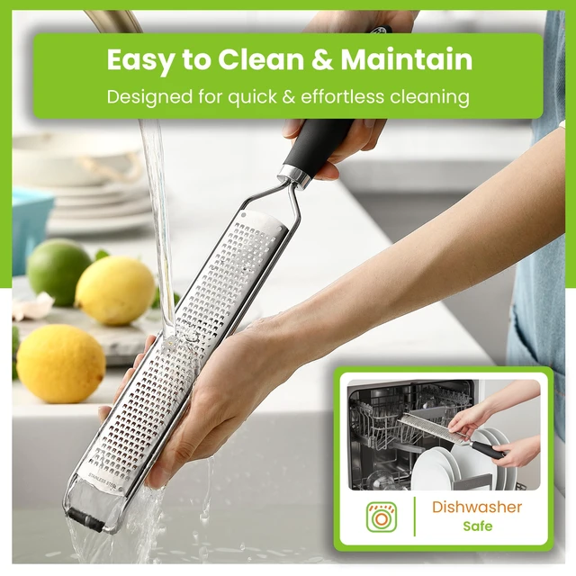 Alt view image 5 of 7 - Stainless Steel Lemon Zester - Garlic & Ginger Grater - Black | Premium Zester with Rustproof Blade, Cheese Grater with Handle for Parmesan, Nutmeg, Lime - Durable Citrus Zester, Fine Shred