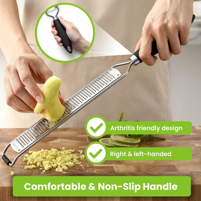 Alt view image 4 of 7 - Stainless Steel Lemon Zester - Garlic & Ginger Grater - Black | Premium Zester with Rustproof Blade, Cheese Grater with Handle for Parmesan, Nutmeg, Lime - Durable Citrus Zester, Fine Shred