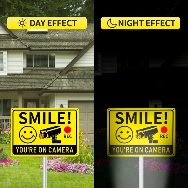 Alt view image 7 of 7 - 2 Pack Smile You're on Camera Signs Video Surveillance Signs Outdoor, 10"x7" Rust-Free Aluminum Warning Sign, UV Printed Weatherproof Security Camera Sign for Home, Business, Fence, Driveway, CCTV