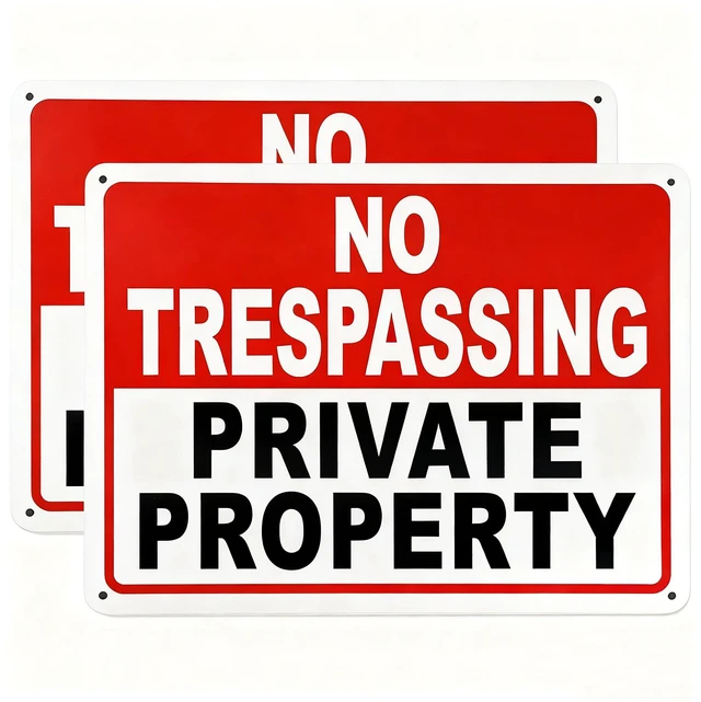 Main image of 2 Pack No Trespassing Signs Private Property 10x7 Inch 40 Mil Rust Free Aluminum, Reflective Warning Sign, UV Printed, Weatherproof & Easy to Mount, High Visibility Security Sign for Home & Business