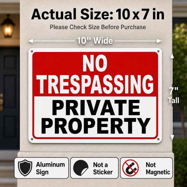 Alt view image 6 of 7 - 2 Pack No Trespassing Signs Private Property 10x7 Inch 40 Mil Rust Free Aluminum, Reflective Warning Sign, UV Printed, Weatherproof & Easy to Mount, High Visibility Security Sign for Home & Business