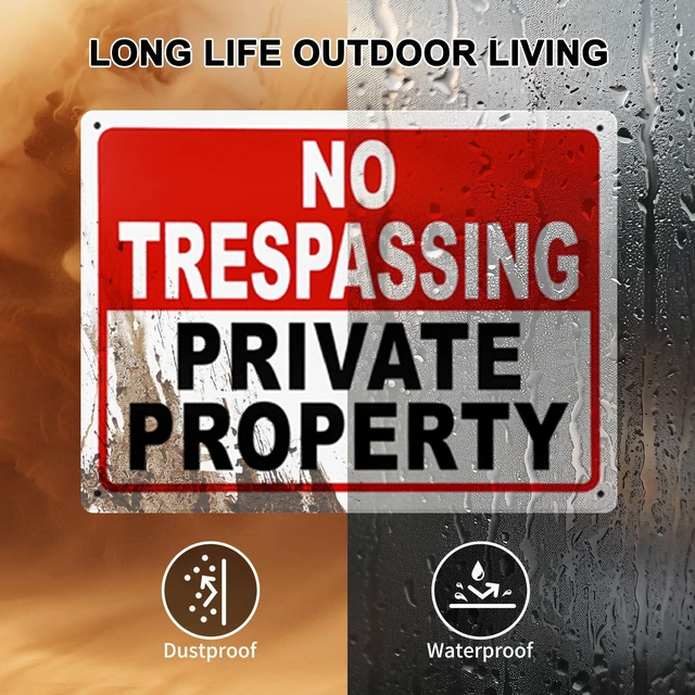 Alt view image 7 of 7 - 2 Pack No Trespassing Signs Private Property 10x7 Inch 40 Mil Rust Free Aluminum, Reflective Warning Sign, UV Printed, Weatherproof & Easy to Mount, High Visibility Security Sign for Home & Business