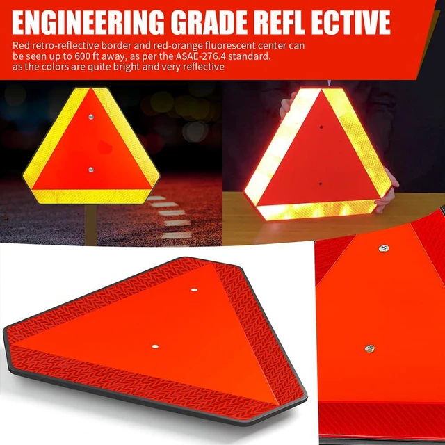 Alt view image 2 of 6 - Slow Moving Vehicle Safety Sign,Slow Moving Vehicle Triangle Sign,Plastic 14"x16" Engineering Grade Reflective for Golf Cart (Plastic)