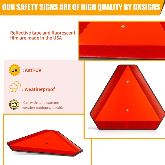 Alt view image 3 of 6 - Slow Moving Vehicle Safety Sign,Slow Moving Vehicle Triangle Sign,Plastic 14"x16" Engineering Grade Reflective for Golf Cart (Plastic)