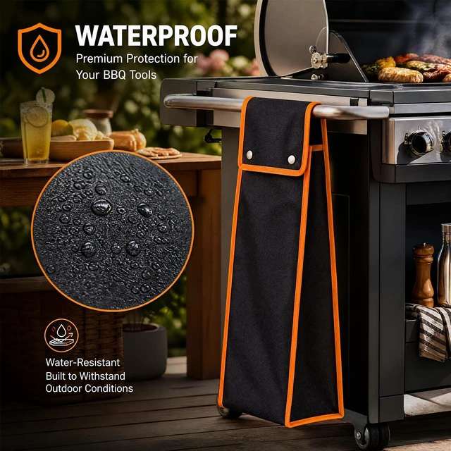 Alt view image 6 of 7 - 2 Pcs Grill Utensil Storage Bag BBQ Tool Holder Pouch,Orange | Oxford Cloth Foldable Design, Camping Hiking Organizer, Snap Closure Secure, Stands Upright or Flat, Portable Outdoor Pouch