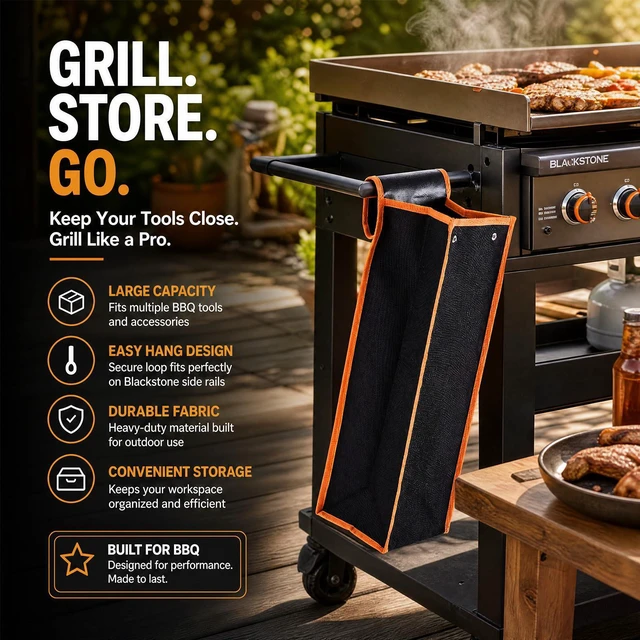 Alt view image 7 of 7 - 2 Pcs Grill Utensil Storage Bag BBQ Tool Holder Pouch,Orange | Oxford Cloth Foldable Design, Camping Hiking Organizer, Snap Closure Secure, Stands Upright or Flat, Portable Outdoor Pouch