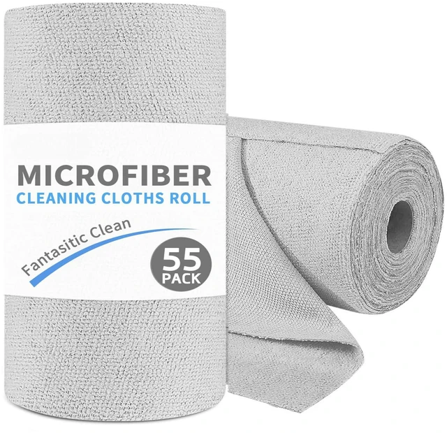 Main image of 55 Pack Microfiber Cleaning Cloth Roll, Tear Away Reusable Paper Towels, 11" x 9", Ultra Absorbent & Lint Free Microfiber Cloth for Cleaning Cars, Kitchen, Window, Home and Shop, Grey