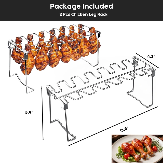 Alt view image 5 of 7 - Chicken Leg Rack for Grill 14 Slots - 2 Pcs Set for Smoker Oven BBQ | Professional Grade Stainless Steel Chicken Drumstick Holder, Easy to Use & Clean
