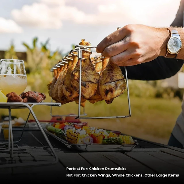 Alt view image 6 of 7 - Chicken Leg Rack for Grill 14 Slots - 2 Pcs Set for Smoker Oven BBQ | Professional Grade Stainless Steel Chicken Drumstick Holder, Easy to Use & Clean