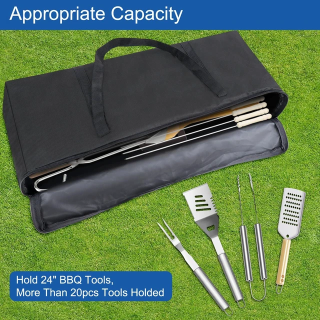 Alt view image 2 of 7 - BBQ Tool Storage Bag, Heavy Duty Tools Bag, 600D Oxford Cloth, Outdoor Grill Accessories Bag for Camping Picnic Trip (22X5X8Inch)
