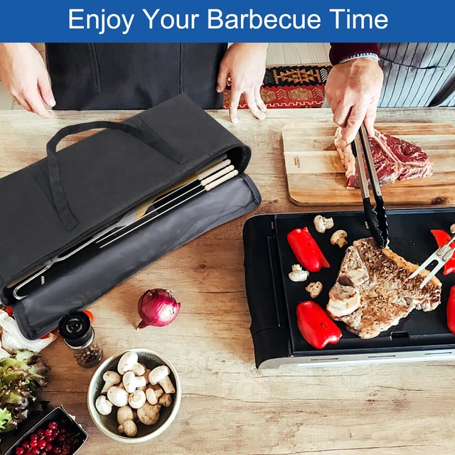 Alt view image 7 of 7 - BBQ Tool Storage Bag, Heavy Duty Tools Bag, 600D Oxford Cloth, Outdoor Grill Accessories Bag for Camping Picnic Trip (22X5X8Inch)