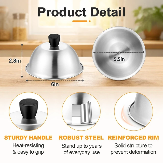 Alt view image 2 of 7 - 3PCS Griddle Basting Covers (6in), Melting Dome Barbecue Tool Sets | Small Stainless Steel Cheese Melt Lid Food Cover for Blackstone Flattop Grill, Outdoor Grilling Cooking, Dishwasher Safe