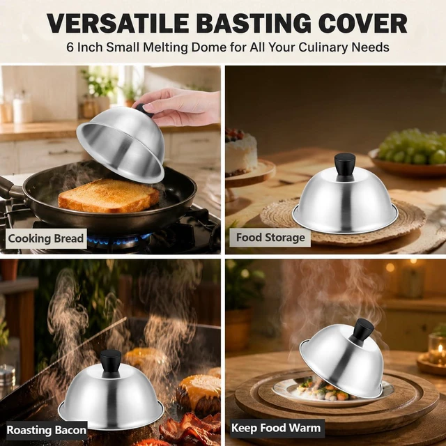 Alt view image 5 of 7 - 3PCS Griddle Basting Covers (6in), Melting Dome Barbecue Tool Sets | Small Stainless Steel Cheese Melt Lid Food Cover for Blackstone Flattop Grill, Outdoor Grilling Cooking, Dishwasher Safe