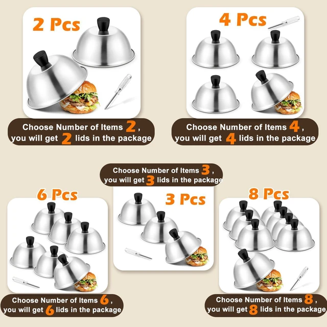 Alt view image 7 of 7 - 3PCS Griddle Basting Covers (6in), Melting Dome Barbecue Tool Sets | Small Stainless Steel Cheese Melt Lid Food Cover for Blackstone Flattop Grill, Outdoor Grilling Cooking, Dishwasher Safe