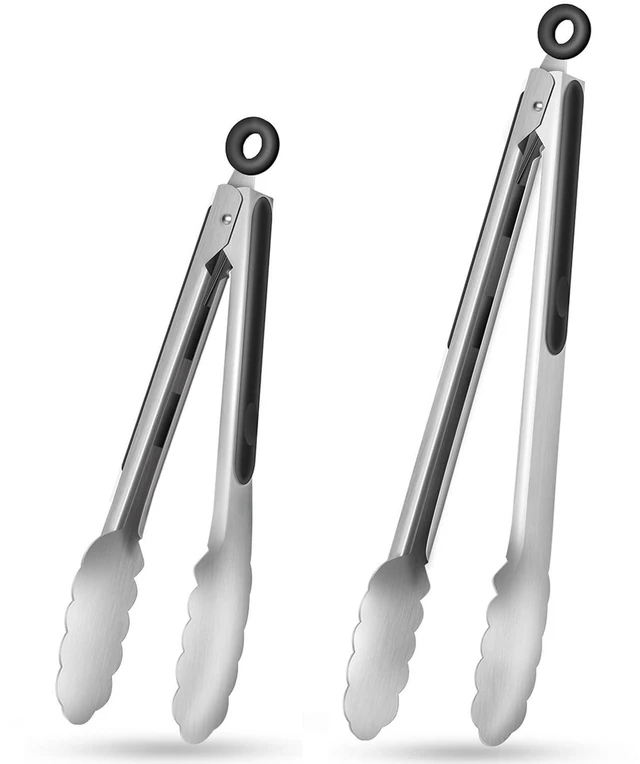 Main image of Stainless Steel Kitchen Tongs, Silicone Non-slip Grip, Locking Grilling Food Tongs Set of 2, 9-inch & 12-inch