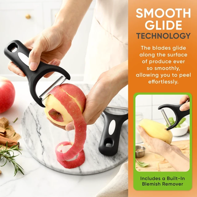Alt view image 4 of 7 - Set of 2 Stainless Steel Y Shaped Vegetable Peeler for Kitchen | Heavy Duty Potato Peeler with Ultra Sharp Blades & Soft Grip Handle for Apple, Carrot, Cucumber, Veggie, Fruit, Citrus