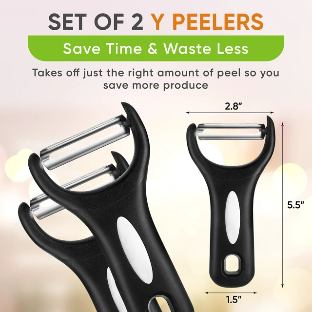 Alt view image 5 of 7 - Set of 2 Stainless Steel Y Shaped Vegetable Peeler for Kitchen | Heavy Duty Potato Peeler with Ultra Sharp Blades & Soft Grip Handle for Apple, Carrot, Cucumber, Veggie, Fruit, Citrus