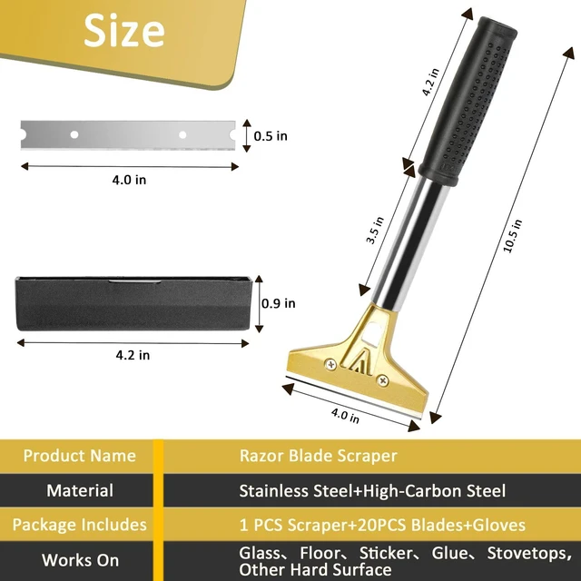 Alt view image 3 of 7 - Razor Blade Scraper with 20 PCS Extra Blades and Gloves. | 4"Heavy-Duty Floor Scraper,Ideal for Cleaning Windows,Glass,Tiles,Wall,Labels,DIY Renovators,Professional Cleaners
