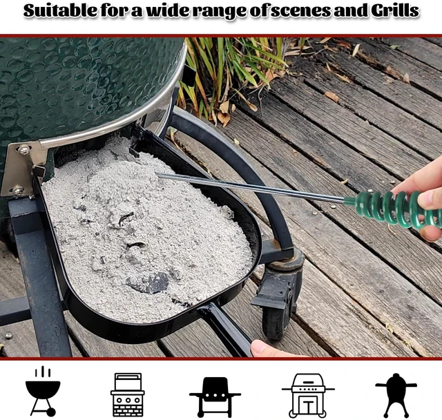 Alt view image 5 of 6 - 18 Inch BBQ Ash Tool, kamado Joe Charcoal Smoker Wood Burning Stove ash Rake Grilling Accessories, Green Threaded Handle Charcoal Garden Tools Grill Cleaning Tools