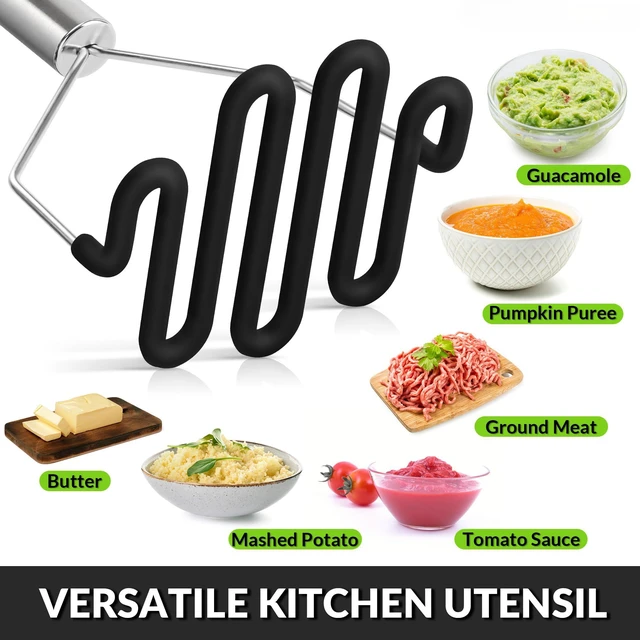 Alt view image 4 of 7 - Non-Scratch Potato Masher Silicone Heavy Duty Stainless Steel Wire Black | Dishwasher Safe Sturdy Handle Wrapped Premium Silicone Masher Kitchen Tool for Avocado Bean Vegetable Jams Sauces Guacamole
