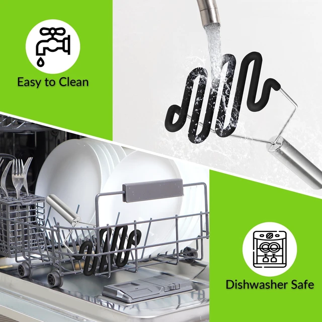 Alt view image 7 of 7 - Non-Scratch Potato Masher Silicone Heavy Duty Stainless Steel Wire Black | Dishwasher Safe Sturdy Handle Wrapped Premium Silicone Masher Kitchen Tool for Avocado Bean Vegetable Jams Sauces Guacamole