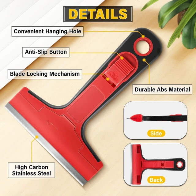 Alt view image 5 of 5 - Razor Blade Scraper with 10 PCS 4" Blades, Scraper for Cleaning | Razor Scraper for Cleaning Glass, Window, Stove Top, Oven, Kitchen, Cooktop, Shower Door, Sticky Residue, Wallpaper, Red