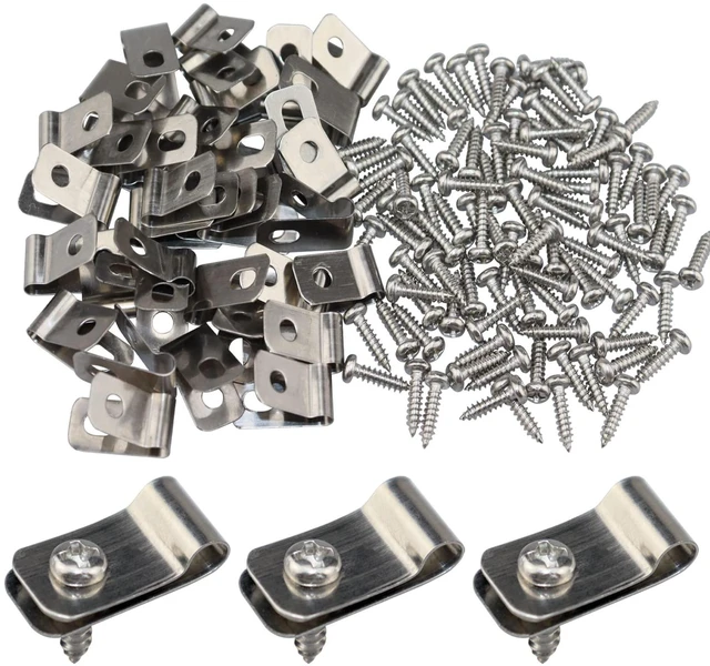 Main image of Wire Fence Clips Metal Fence Wire Clamps Stainless Steel, 100 PCS | Fencing Mounting Clips with 100 PCS Stainless Steel Screws for 12-16 Gauge Welded Clamps to Wood, Metal or Vinyl Railings