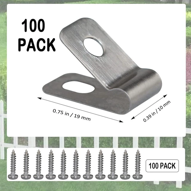 Alt view image 6 of 7 - Wire Fence Clips Metal Fence Wire Clamps Stainless Steel, 100 PCS | Fencing Mounting Clips with 100 PCS Stainless Steel Screws for 12-16 Gauge Welded Clamps to Wood, Metal or Vinyl Railings