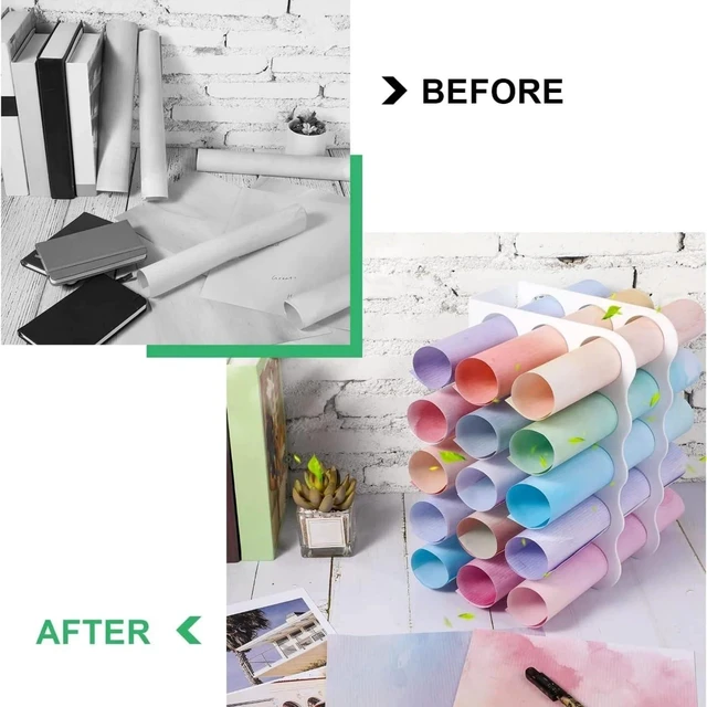 Alt view image 5 of 7 - Vinyl Storage Rack Acrylic 15 Holes Vinyl Roll Holder Craft Paper Storage Organizer Aperture 2 Inch Multiple Display Stand for Craft Room Home Office School, 12 x 7.8 Inch(White)