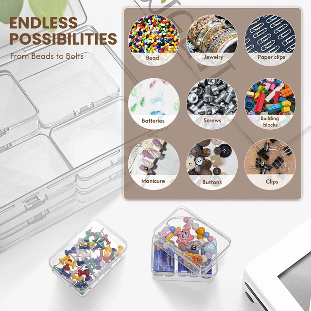 Alt view image 3 of 7 - Medium Plastic Organizer Boxes, 12 Clear Containers with Hinged Lids, for Beads, Jewelry, Crafts, Electronics, Hardware, School Supplies (32 Labels)