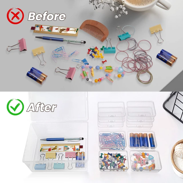 Alt view image 5 of 7 - Medium Plastic Organizer Boxes, 12 Clear Containers with Hinged Lids, for Beads, Jewelry, Crafts, Electronics, Hardware, School Supplies (32 Labels)