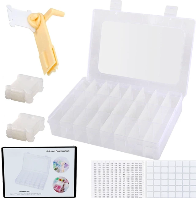 Main image of Embroidery Floss Organizer, Cross Stitch Thread Storage Box Tools - Bobbin Winder, 1 Removable 24 Compartments with 40 Hard Plastic Floss Bobbins and Stickers for Craft DIY Embroidery Sewing Storage
