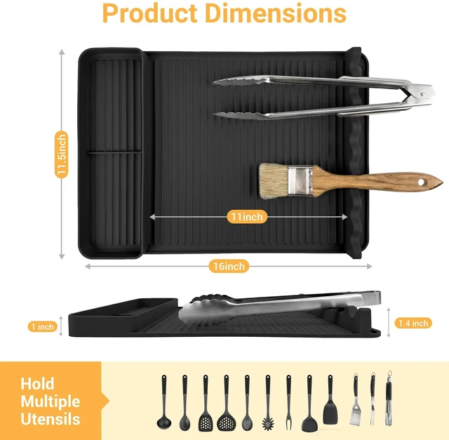 Alt view image 2 of 7 - Silicone Grill Mat for Blackstone Griddles & Outdoor Grills - Heat Resistant (450°F) Countertop Protector, Non-Slip Tool Organizer & Grease Catcher, 16x11.5 Inch(Black)