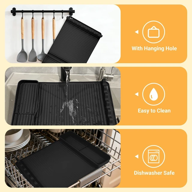 Alt view image 4 of 7 - Silicone Grill Mat for Blackstone Griddles & Outdoor Grills - Heat Resistant (450°F) Countertop Protector, Non-Slip Tool Organizer & Grease Catcher, 16x11.5 Inch(Black)
