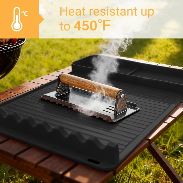 Alt view image 5 of 7 - Silicone Grill Mat for Blackstone Griddles & Outdoor Grills - Heat Resistant (450°F) Countertop Protector, Non-Slip Tool Organizer & Grease Catcher, 16x11.5 Inch(Black)