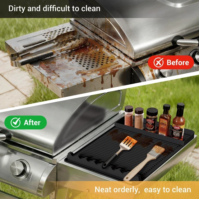 Alt view image 3 of 7 - Silicone Grill Mat for Blackstone Griddles & Outdoor Grills - Heat Resistant (450°F) Countertop Protector, Non-Slip Tool Organizer & Grease Catcher, 16x11.5 Inch(Black)